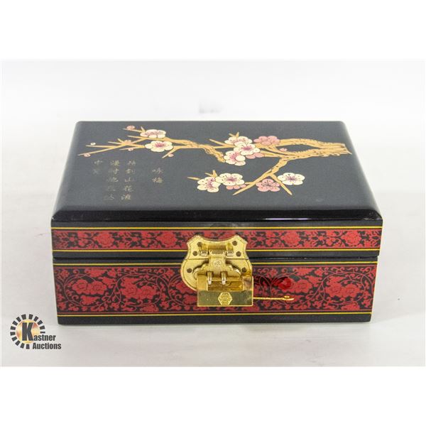 VINTAGE ASIAN ENAMELED LOCKING JEWELRY BOX