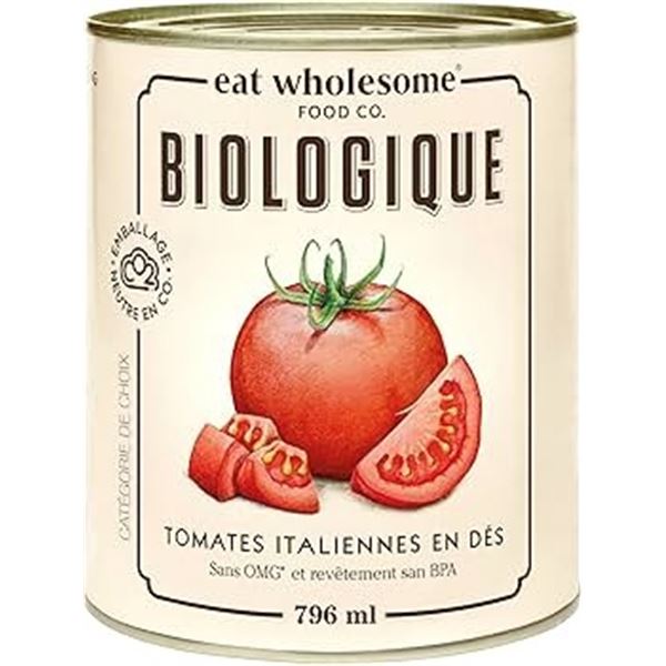 NEW CASE W/12 EAT WHOLESOME ORGANIC DICED TOMATOES