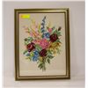 Image 1 : VINTAGE FRAMED CROSS STITCH FLORAL- 23" X 17"