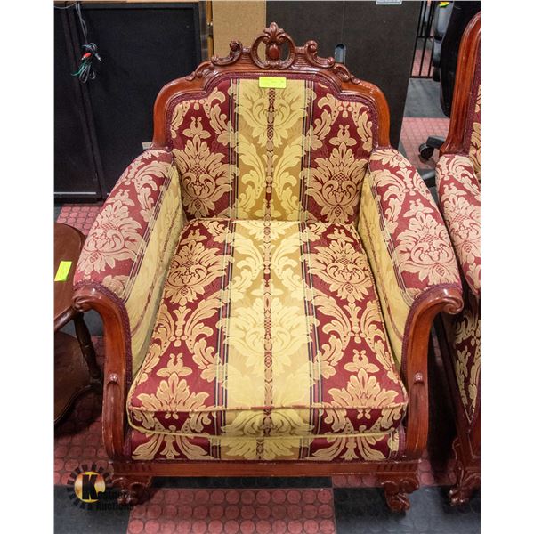 SOLID WOOD CARVED WOOD FRAME "HERS" CHAIR