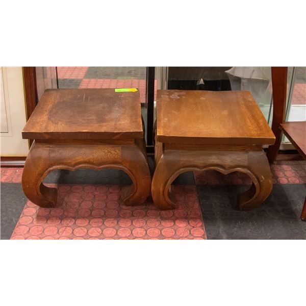 LOT OF 2 MAHOGANY PLANT STANDS 12" X 12" X 10"