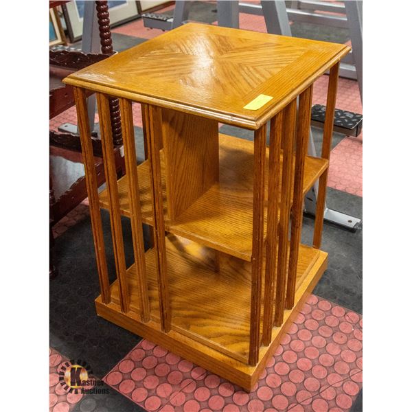 ANTIQUE OAK REVOLVING BOOKCASE- 26" X 16" X 16"