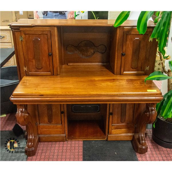 ANTIQUE PIANO CONVERSION DESK SOLID WOOD