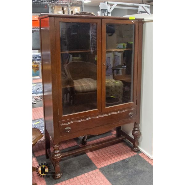 ANTIQUE SOLID WOOD & GLASS CHINA CABINET
