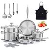 Image 1 : NEW 16 PC STAINLESS STEEL COOKWARE SET