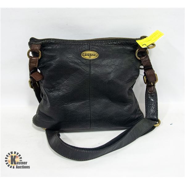 ESTATE BLACK LEATHER FOSSIL PURSE WITH OVER-