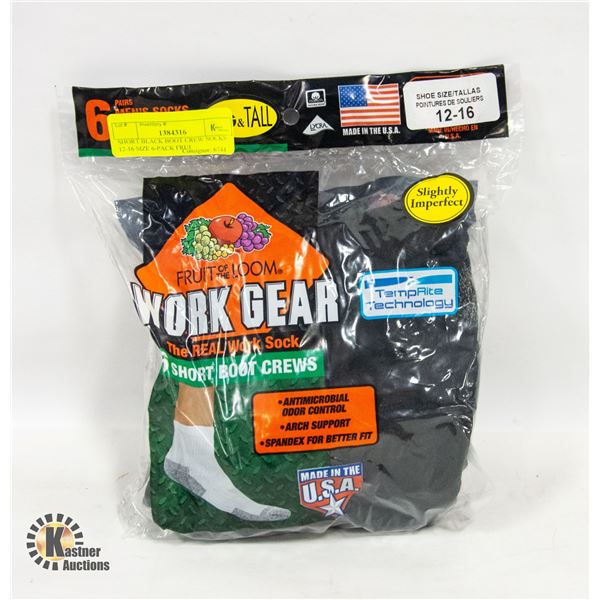 SHORT BLACK BOOT CREW SOCKS 12-16 SIZE 6-PACK FRUI