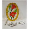 Image 1 : 12" OVAL STAINED GLASS & BUTTERFLY WIND CHIMES