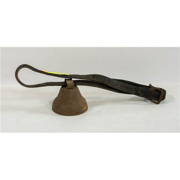 ANTIQUE COW BELL WITH VERY OLD LEATHER NECK STRAP