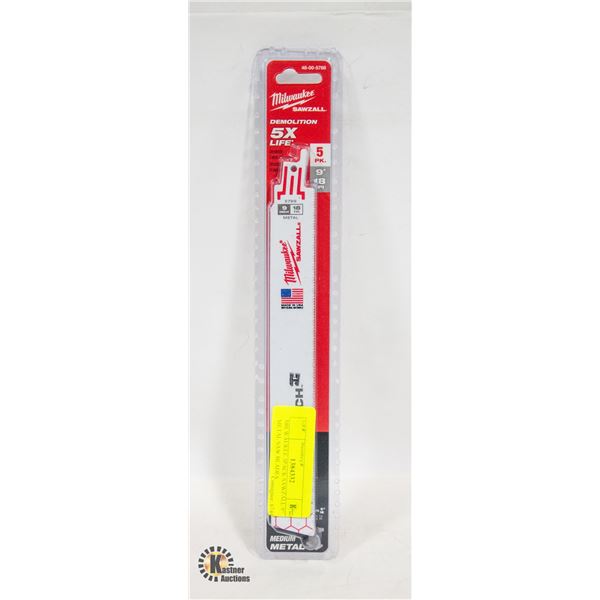 MILWAUKEE 5PACK SAWZALL 9" METAL SAW BLADES
