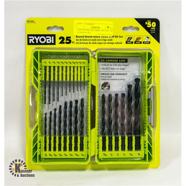 NEW RYOBI 25PC DRILL BIT SET 3X LONGER LIFE