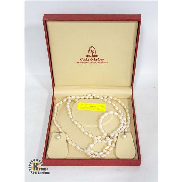 ESTATE GENUINE PEARL NECKLACE, BRACELET & EARRINGS