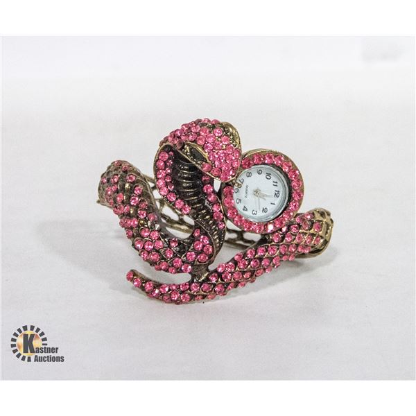 ESTATE PINK RHINESTONE COBRA SNAKE LARGE WATCH