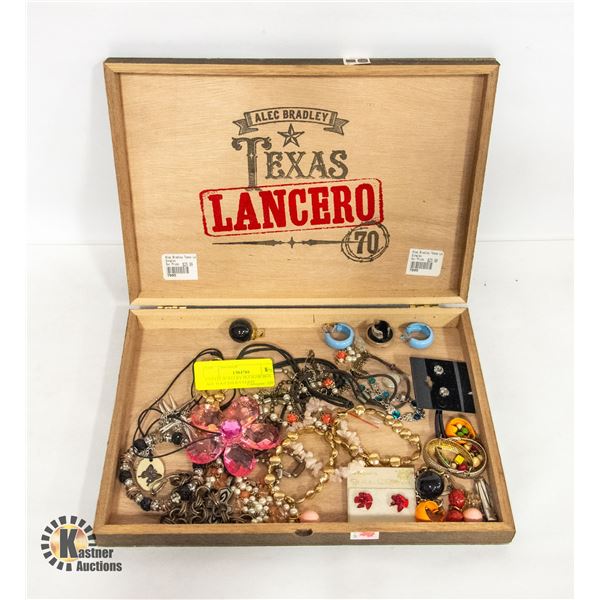 ESTATE JEWELRY IN CIGAR BOX ALL TOGETHER-ESTATE