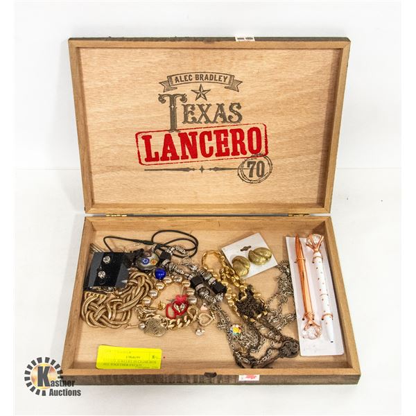 ESTATE JEWELRY IN CIGAR BOX ALL TOGETHER-ESTATE