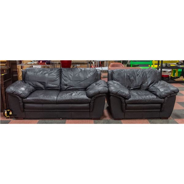 GENUINE LEATHER LOVESEAT AND CHAIR