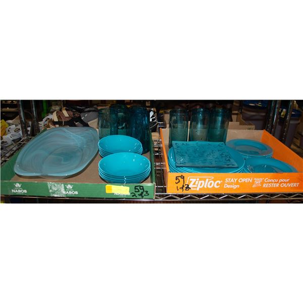 AQUA GLASS DINNERWARE SET 46 PIECES