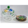 Image 1 : FLORAL GLASS CAKE PLATE & 8 PLATE