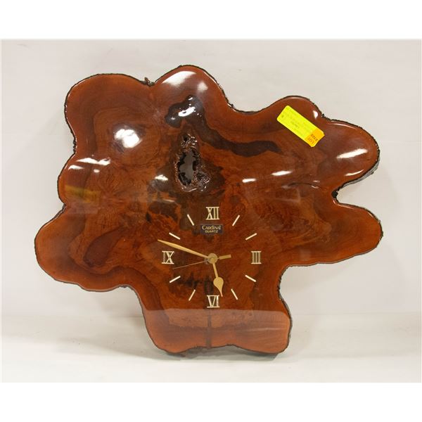 CARDINAL QUARTZ BURL WOOD WALL CLOCK