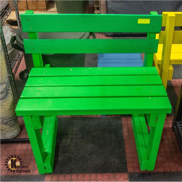 HANDMADE HANDPAINTED BENCH GREEN 30" X 19" 32"T