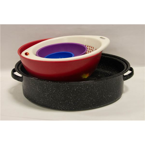 ROASTING PAN WITH LID AND PLASTIC MIXING