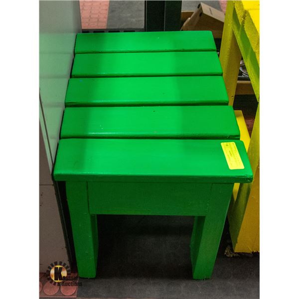 HANDMADE HAND PAINTED STOOL GREEN 13" X 16" X