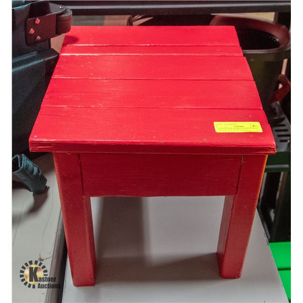 HANDMADE HAND PAINTED RED STOOL 16.5" X 18" X 12"T