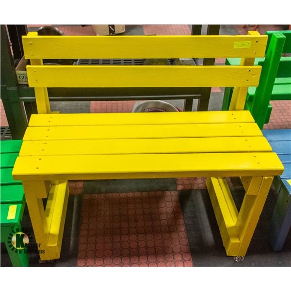 HANDMADE HANDPAINTED BENCH YELLOW 37" X 18" X 32"T