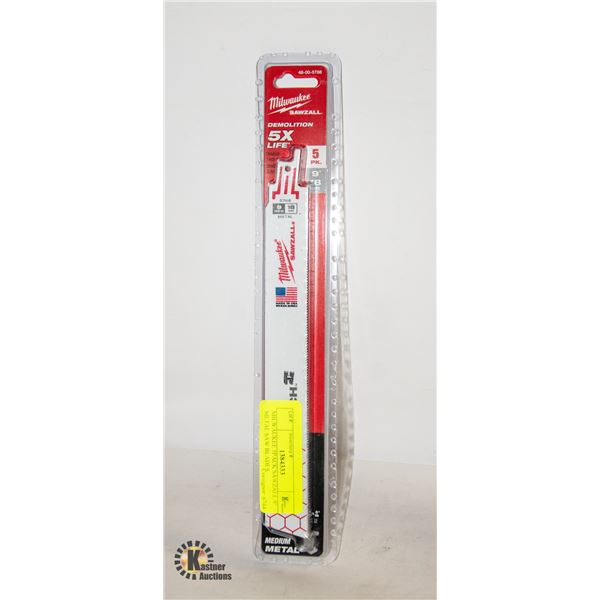 MILWAUKEE 5PACK SAWZALL 9" METAL SAW BLADES