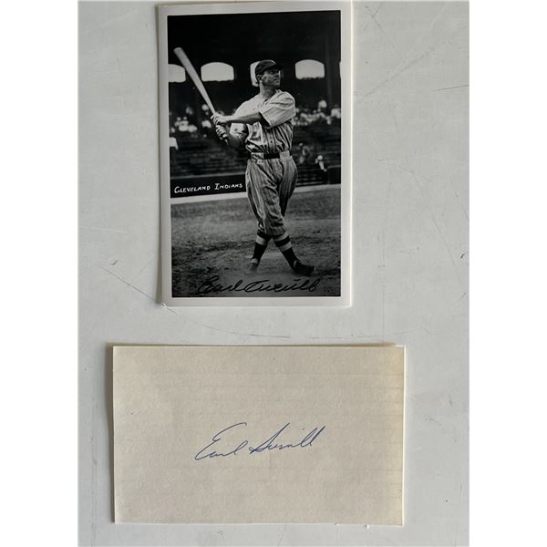 Earl Averill signed postcard and original signature