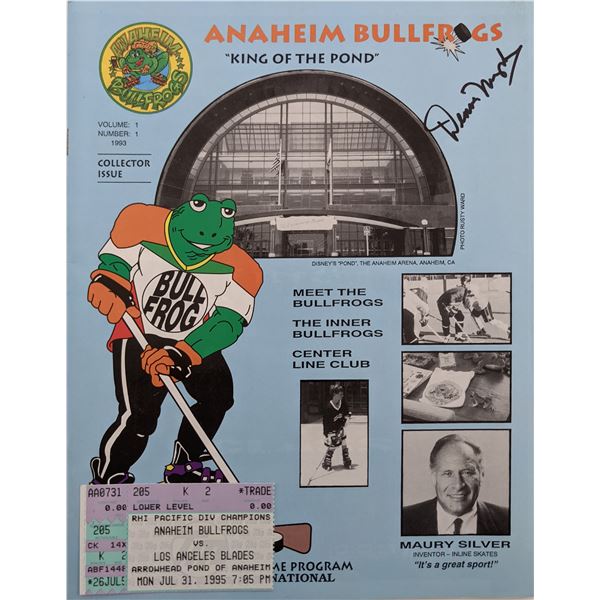 Anaheim Bullfrogs Roller Hockey 1993 Inaugural Season Game Signed Program And Game Ticket