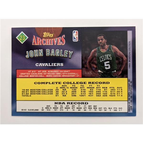 John Bagley signed Basketball Trading Card - Topps #23 1993