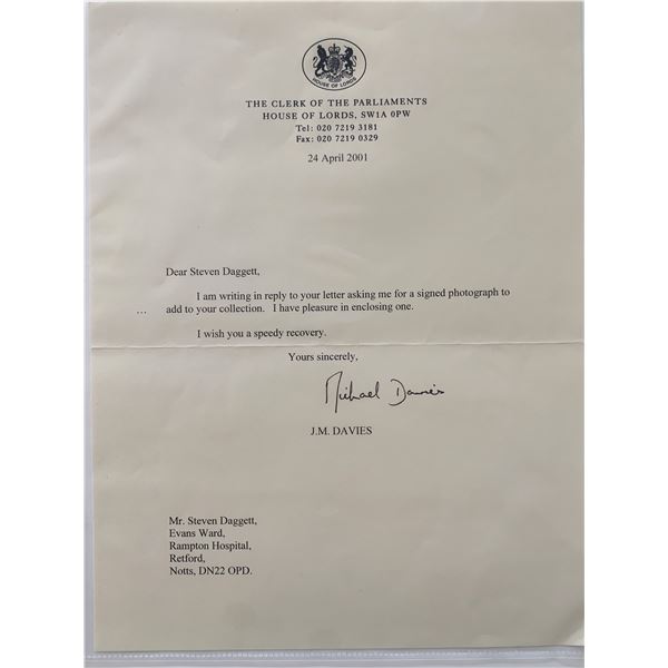 Michael Davies signed Letter