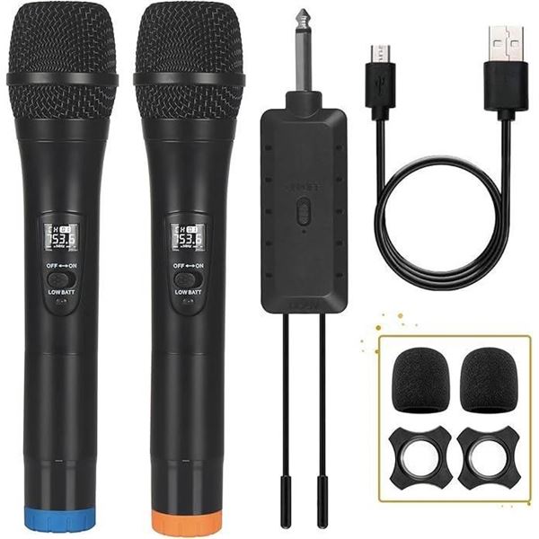 ALPOWL Wireless Microphone, UHF Dual Cordless Dynamic Mic System,Handheld Karaoke Microphone with Re