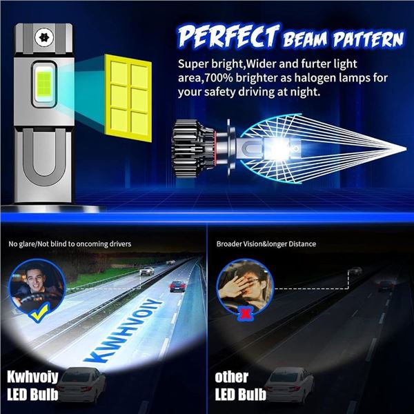 kwhvoiy H7 LED Headlight Bulbs,700% Brighter 24000LM 6500K Cool White LED Headlamp,High and Low Beam
