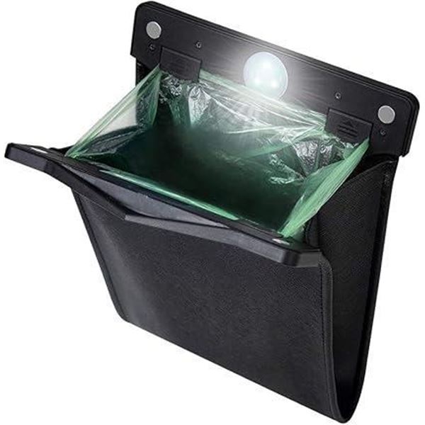 Smart LED Car Trash Can Waterproof Garbage Bag Passenger Side Artificial Leather Storage Pocket Leak