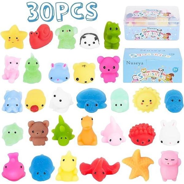 Nuseya 30pcs Mochi Squishy Toys No Duplicates Fidget Toys Gift for Kids Girl Boy Party Favor Kawaii 