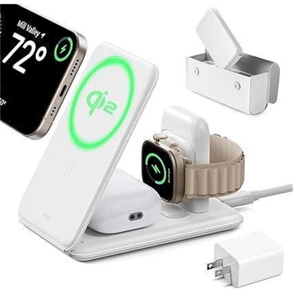 ESR Qi2 3 in 1 Wireless Charging Station,Travel for iPhone and Watch Charger Stand, Made for Apple W