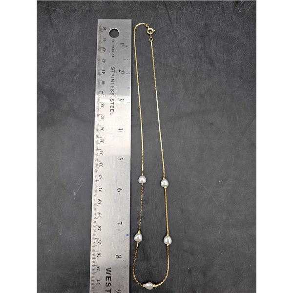 8.5in Gold-Plated Necklace with Pearl-type Stones