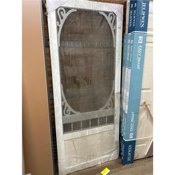 White VINYL Screen Door with Decorative Oval Design, 36 Inch