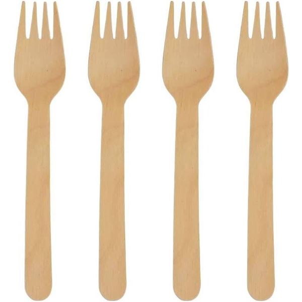 Set of Four Wooden Disposable Forks