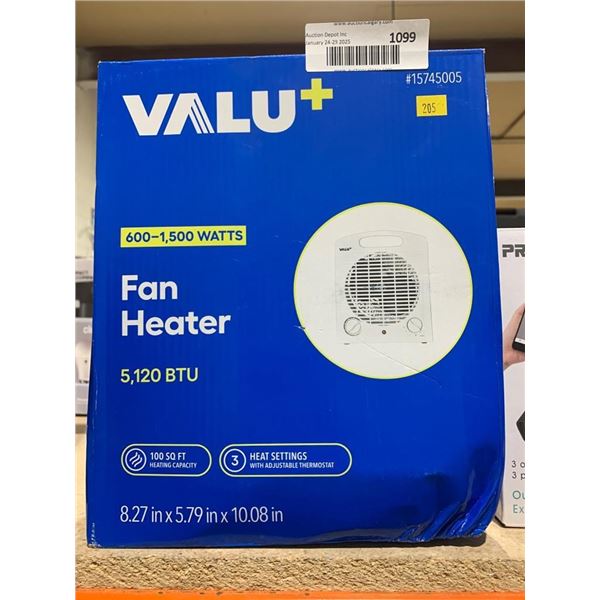 Valu+ 600-1500 Watt Fan Heater, 5,120 BTU