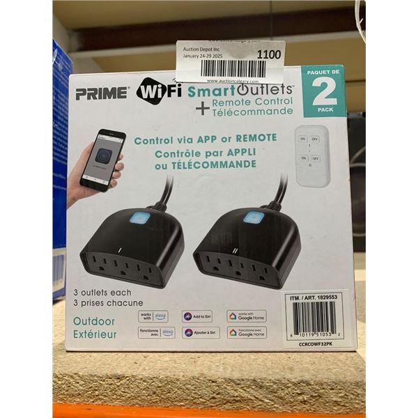 Prime WiFi Smart Outlets Outdoor 2-Pack  Includes a 2-pack with three outlets each. Designed for out