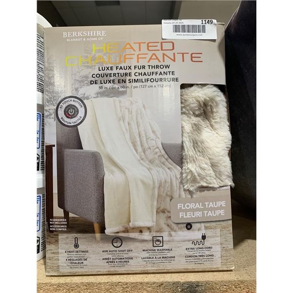 Berkshire Heated Faux Fur Throw Blanket in Floral Taupe