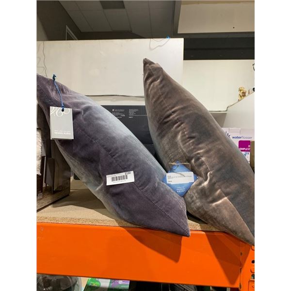 Set of Two Velvet Cushions in Gray Tones with Tags