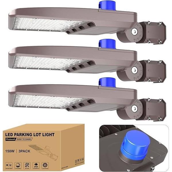 JC-LGL 150W Parking Lot Light 3Pack, LED Shoebox Light 21000LM, IP65 100-347V Dusk to Dawn LED Parki