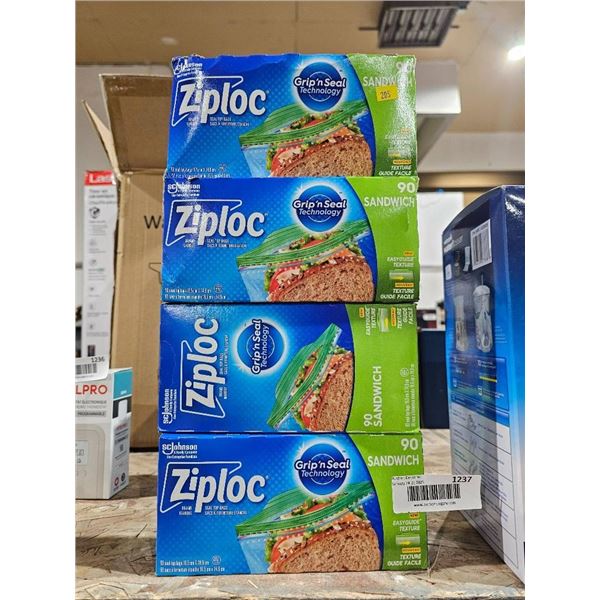 Lot of 4 Ziploc Sandwich Bags, 4 Boxes, 90 Count Each