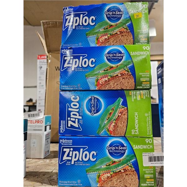 Lot of 4 Ziploc Sandwich Bags, 4 Boxes, 90 Count Each