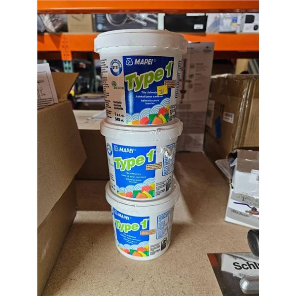 Lot of 3 Mapei Type 1 Tile Adhesive Buckets 3x946ml