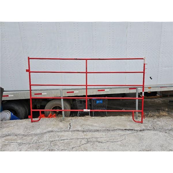 Red Metal Livestock Tube  Gate With Minor Damage 66″ x 114″